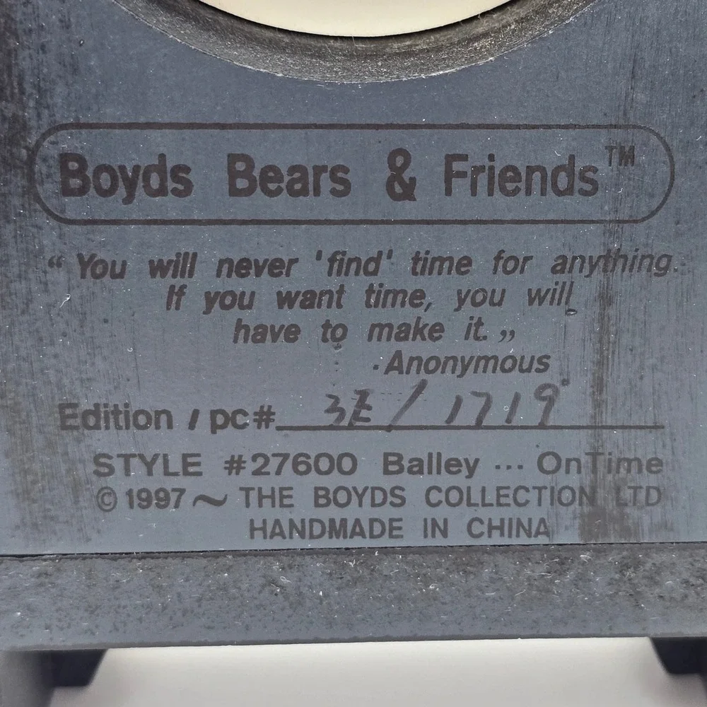 Boyds Bears 1997 Balley OnTime Clock Teal Mantel Shelf Decor Vintage‎